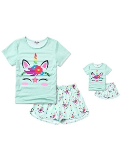 Matching Dolls & Girls Pajamas Unicorn Pjs Set Kids America Girl Dolls Clothes