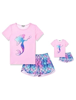 Matching Dolls & Girls Pajamas Unicorn Pjs Set Kids America Girl Dolls Clothes