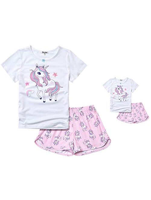 Jxstar Matching Dolls & Girls Pajamas Unicorn Pjs Set Kids America Girl Dolls Clothes