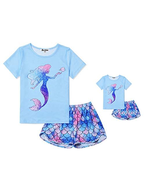 Jxstar Matching Dolls & Girls Pajamas Unicorn Pjs Set Kids America Girl Dolls Clothes