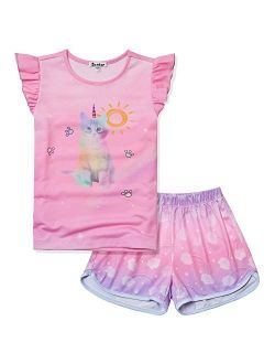 Girls Pajamas Sets Unicorn Pjs Flutter Sleeve Night Shirts for Kids