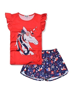 Girls Pajamas Sets Unicorn Pjs Flutter Sleeve Night Shirts for Kids