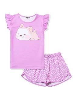 Girls Pajamas Sets Unicorn Pjs Flutter Sleeve Night Shirts for Kids