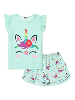 Girls Pajamas Sets Unicorn Pjs Flutter Sleeve Night Shirts for Kids