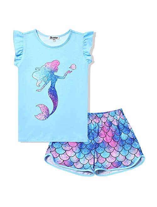 Jxstar Girls Pajamas Sets Unicorn Pjs Flutter Sleeve Night Shirts for Kids