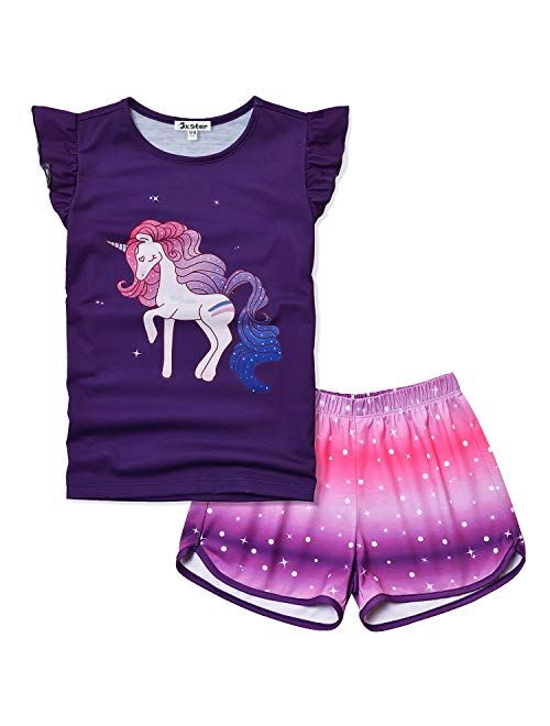 Jxstar Girls Pajamas Sets Unicorn Pjs Flutter Sleeve Night Shirts for Kids