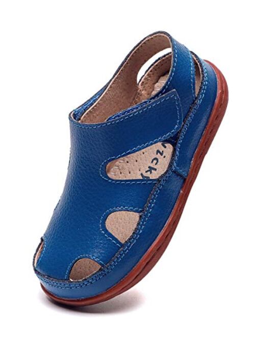 DADAWEN Boy's Girl's Leather Soft Closed Toe Outdoor Beach Summer Sport Sandals Water Shoes (Toddler/Little Kid/Big Kid)