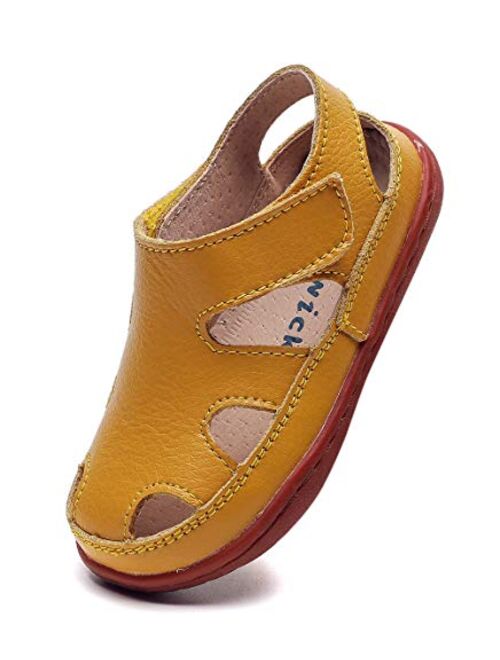DADAWEN Boy's Girl's Leather Soft Closed Toe Outdoor Beach Summer Sport Sandals Water Shoes (Toddler/Little Kid/Big Kid)