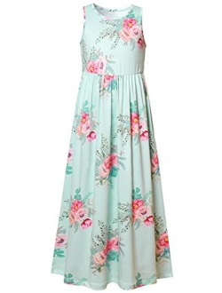 Girl Maxi Dress with Pockets Summer Floor Length Floral Sleeveless/Short Sleeve