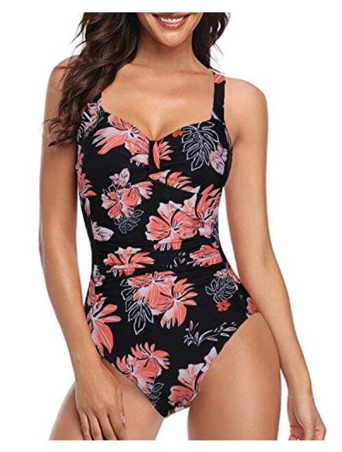 Tempt Me Women Vintage One Piece Ruched Swimsuits Tummy Control Slimming Bathing Suits