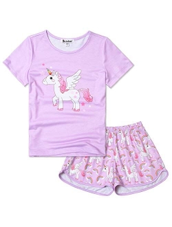 Pajamas Sets for Girls Unicorn Pjs Little Kids Summer Cotton Sleepwear