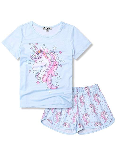 Jxstar Pajamas Sets for Girls Unicorn Pjs Little Kids Summer Cotton Sleepwear