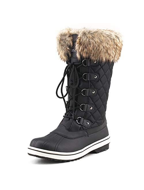 Shenda Women's Mid-Calf Lace Up Oxford Fabric Snow Boots E7623