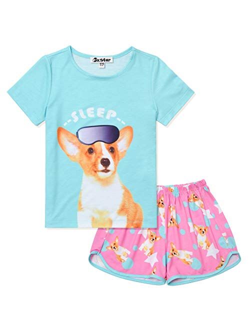 Jxstar Pajamas for Girls Unicorn Face Pjs Sets Short Sleeve Sleep Night Shirts Clothes