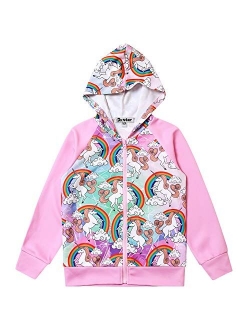 Girls Raglan Hoodie Zip Up Jacket Unicorn Cat Sweatshirt with Pockets