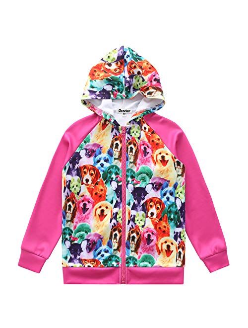 Jxstar Girls Raglan Hoodie Zip Up Jacket Unicorn Cat Sweatshirt with Pockets