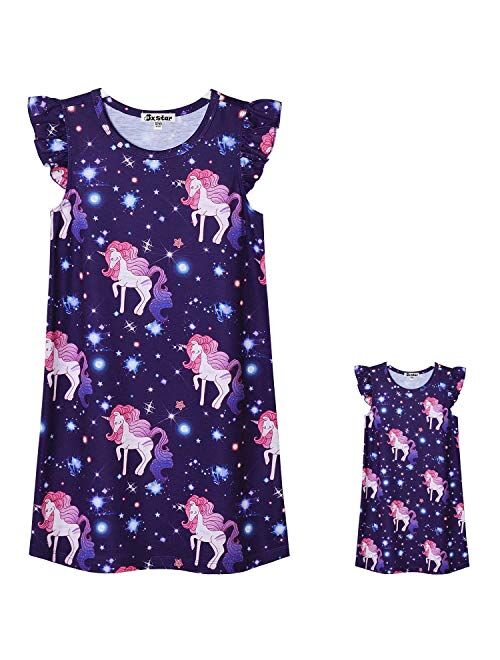 Jxstar Matching Doll & Girls Nightgowns Pajamas Princess Night Shirts Sleepwear