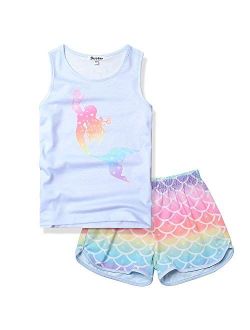 Girls Pajamas Sets Unicorn Pjs Sleeveless Summer Night Shirts for Kids