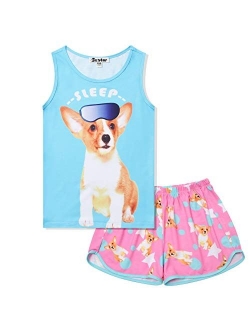 Girls Pajamas Sets Unicorn Pjs Sleeveless Summer Night Shirts for Kids