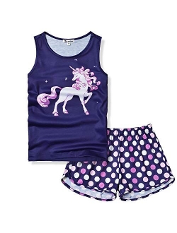 Girls Pajamas Sets Unicorn Pjs Sleeveless Summer Night Shirts for Kids