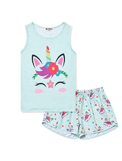 Girls Pajamas Sets Unicorn Pjs Sleeveless Summer Night Shirts for Kids