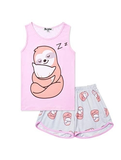 Girls Pajamas Sets Unicorn Pjs Sleeveless Summer Night Shirts for Kids