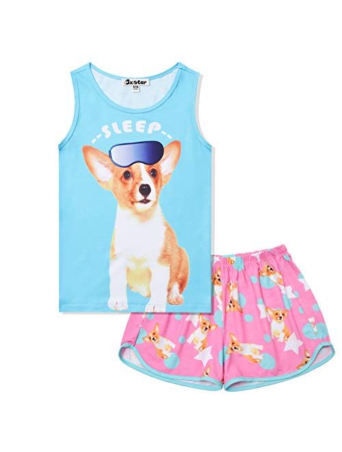 Jxstar Girls Pajamas Sets Unicorn Pjs Sleeveless Summer Night Shirts for Kids