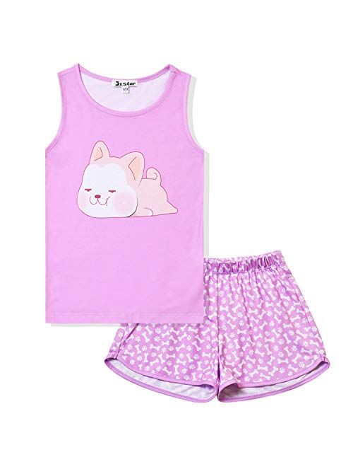 Jxstar Girls Pajamas Sets Unicorn Pjs Sleeveless Summer Night Shirts for Kids