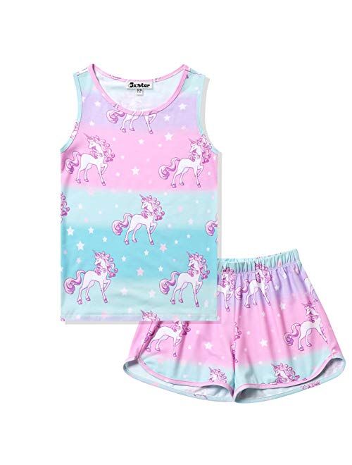 Jxstar Girls Pajamas Sets Unicorn Pjs Sleeveless Summer Night Shirts for Kids