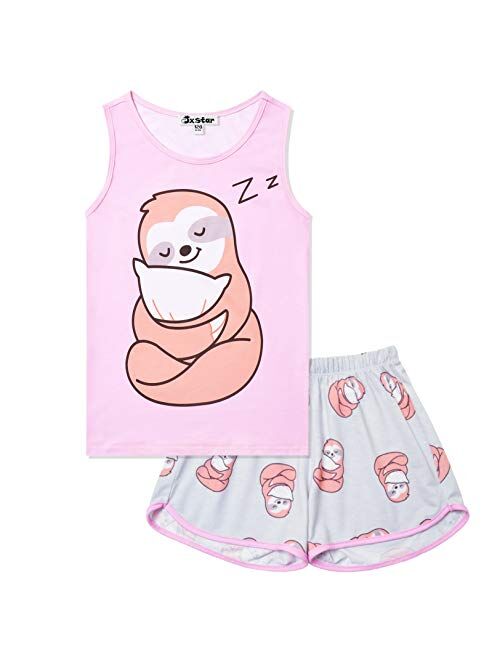 Jxstar Girls Pajamas Sets Unicorn Pjs Sleeveless Summer Night Shirts for Kids