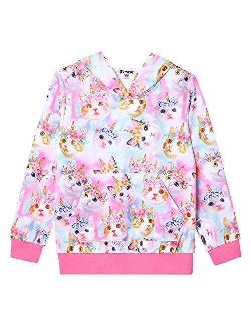 Jxstar Hoodie for Girls Unicorn Cat Sweatshirt Pullover Shirts Clothes for Kids