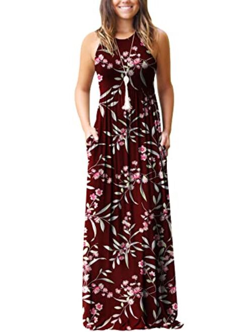 GRECERELLE Women's Floral Print Casual Sleeveless Racerback Dress Long Maxi Dresses with Pockets