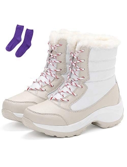 KISSOURBABY Women's Fur Lining Winter Boots Outdoor Waterproof Snow Boots