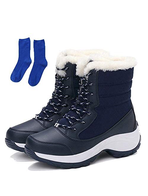 KISSOURBABY Women's Fur Lining Winter Boots Outdoor Waterproof Snow Boots