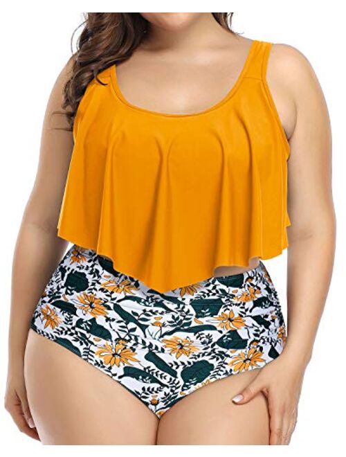 Aqua Eve Women Plus Size Flounce Bikini Swimsuits High Waisted Two Piece Bathing Suits