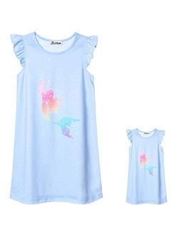 Matching Girls & Dolls Nightgowns Unicorn Clothes Flutter Sleeve Night Dress