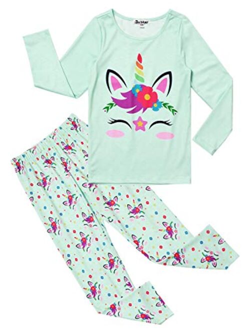 Jxstar Pajamas for Girls Unicorn Pj Set Kids Long Sleeve Fall Winter Sleepwear