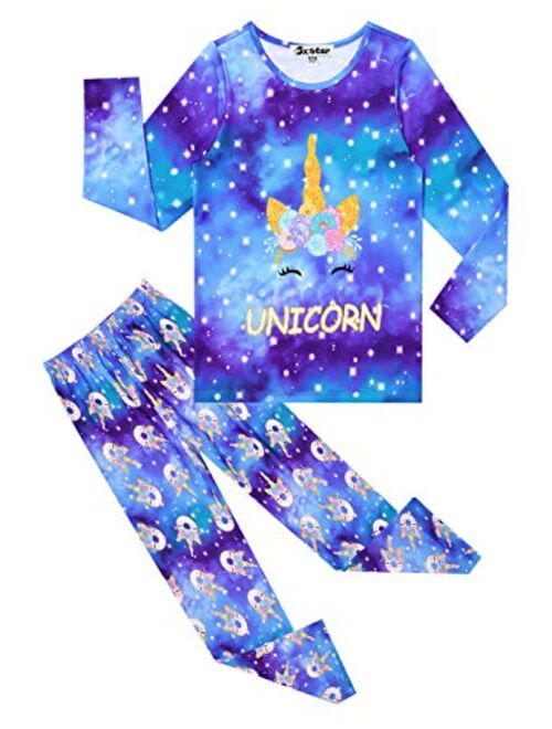 Jxstar Pajamas for Girls Unicorn Pj Set Kids Long Sleeve Fall Winter Sleepwear