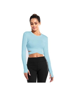 DREAM SLIM Women Crop Tops Tummy Cross Short Sleeve Yoga Running Shirts Gym Workout Tank Tops