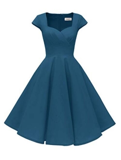 Hanpceirs Women's Cap Sleeve 1950s Retro Vintage Cocktail Swing Dresses with Pocket