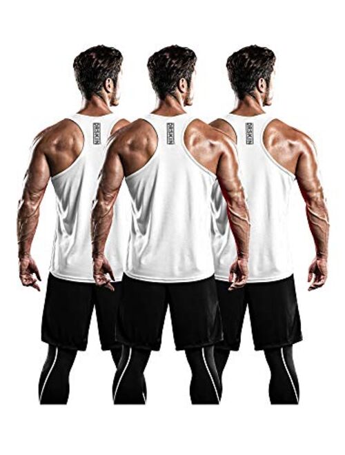 DRSKIN Men's 3 Pack Dry Fit Y-Back Muscle Tank Tops Mesh Sleeveless Gym Bodybuilding Training Athletic Workout Cool Shirts