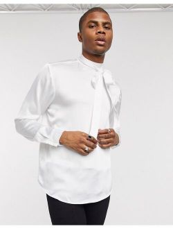 regular fit tie front satin shirt in ivory
