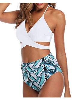 Aqua Eve Women Halter Bikini High Waisted Swimsuits Cross Wrap Two Piece Strappy Bathing Suits