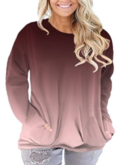 ROSRISS Womens Plus Size Long Sleeve Tee Tops Casual Tunics Shirts with Pockets