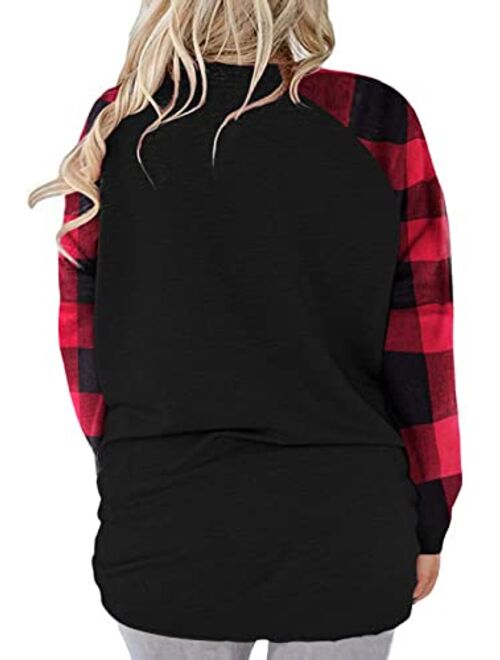 ROSRISS Womens Plus Size Long Sleeve Tee Tops Casual Tunics Shirts with Pockets