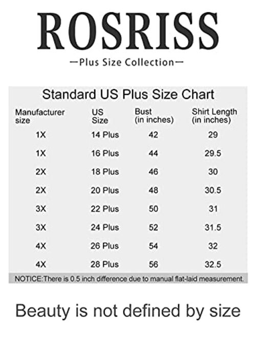 ROSRISS Womens Plus Size Long Sleeve Tee Tops Casual Tunics Shirts with Pockets