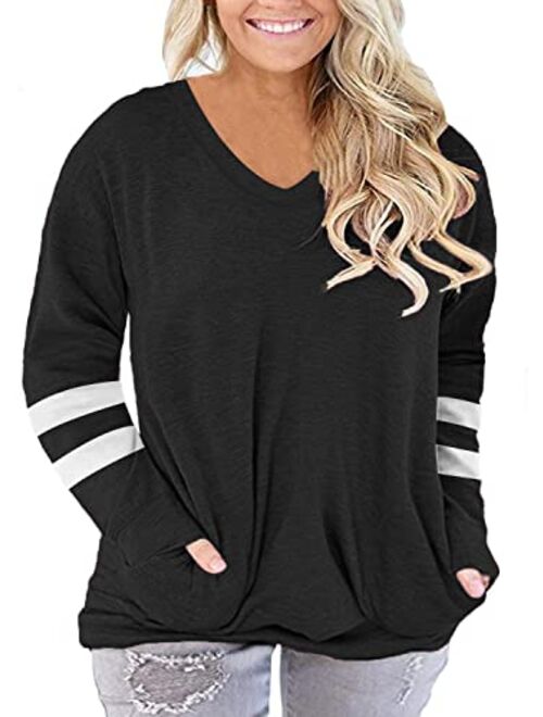 ROSRISS Womens Plus Size Long Sleeve Tee Tops Casual Tunics Shirts with Pockets