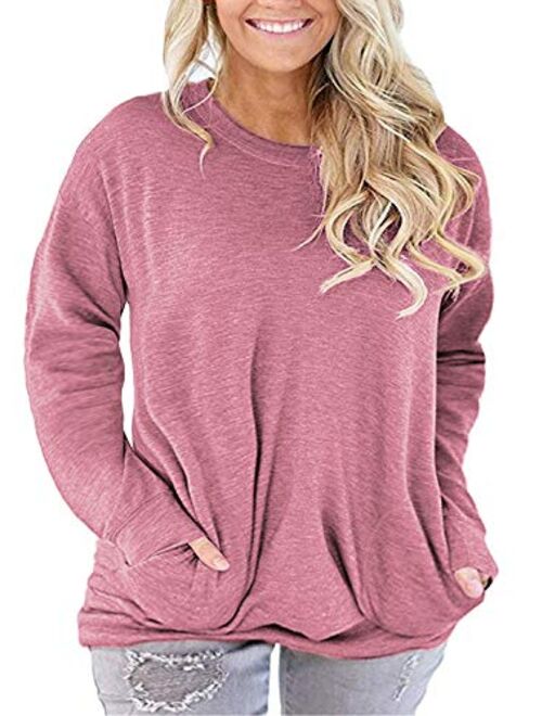 ROSRISS Womens Plus Size Long Sleeve Tee Tops Casual Tunics Shirts with Pockets