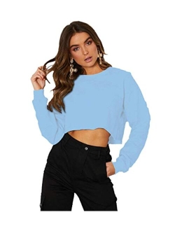 Kyerivs Crop Sweatshirt for Women Crewneck Long Sleeve Workout Tops