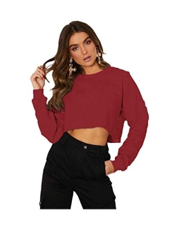 Kyerivs Crop Sweatshirt for Women Crewneck Long Sleeve Workout Tops